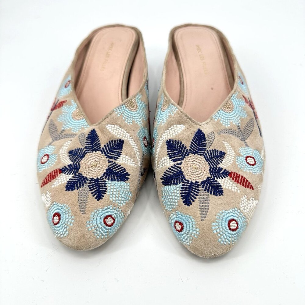 Avec Les Filles Beige Embroidered Floral Slip-On Mules - Picture 2 of 9